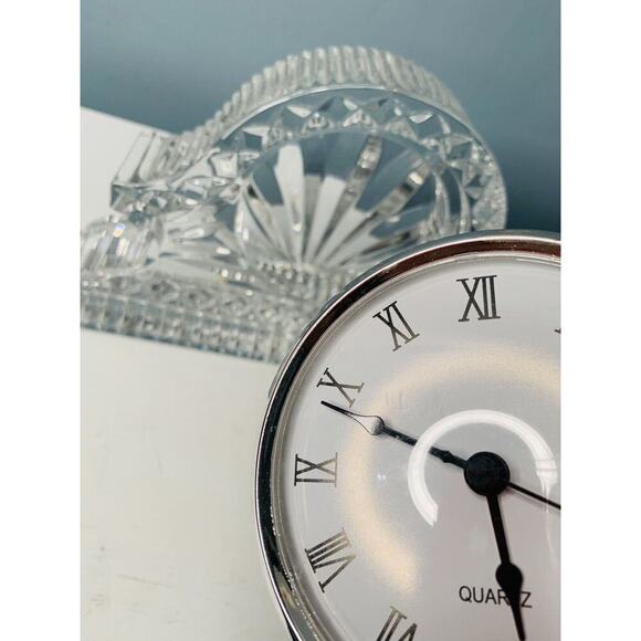 Vintage Lead Crystal Quartz Mantel Desk Clock Working Condition Clear Glass - Picture 8 of 15
